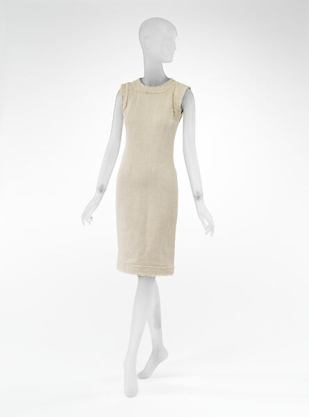 Ensemble, House of Chanel (French, founded 1910), linen, silk, glass, straw, plastic, French