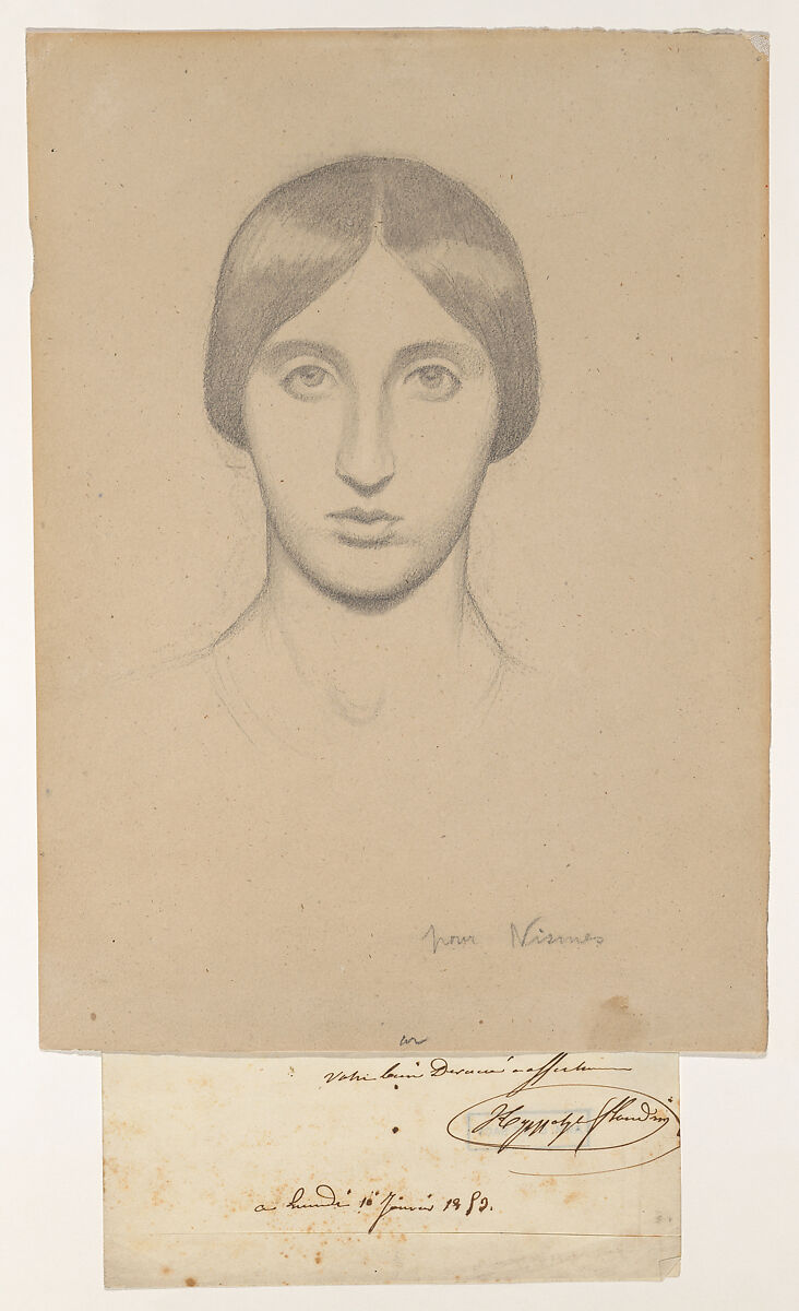 Head of a Woman; Study for a mural in the Church of Saint-Paul, Nîmes, Hippolyte Flandrin (French, Lyons 1809–1864 Rome), Graphite 