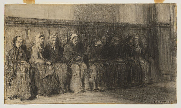 The Poor Bench in Saint-Germain-des-près, Léon-Augustin Lhermitte (French, Mont Saint-Père 1844–1925 Paris), Charcoal 