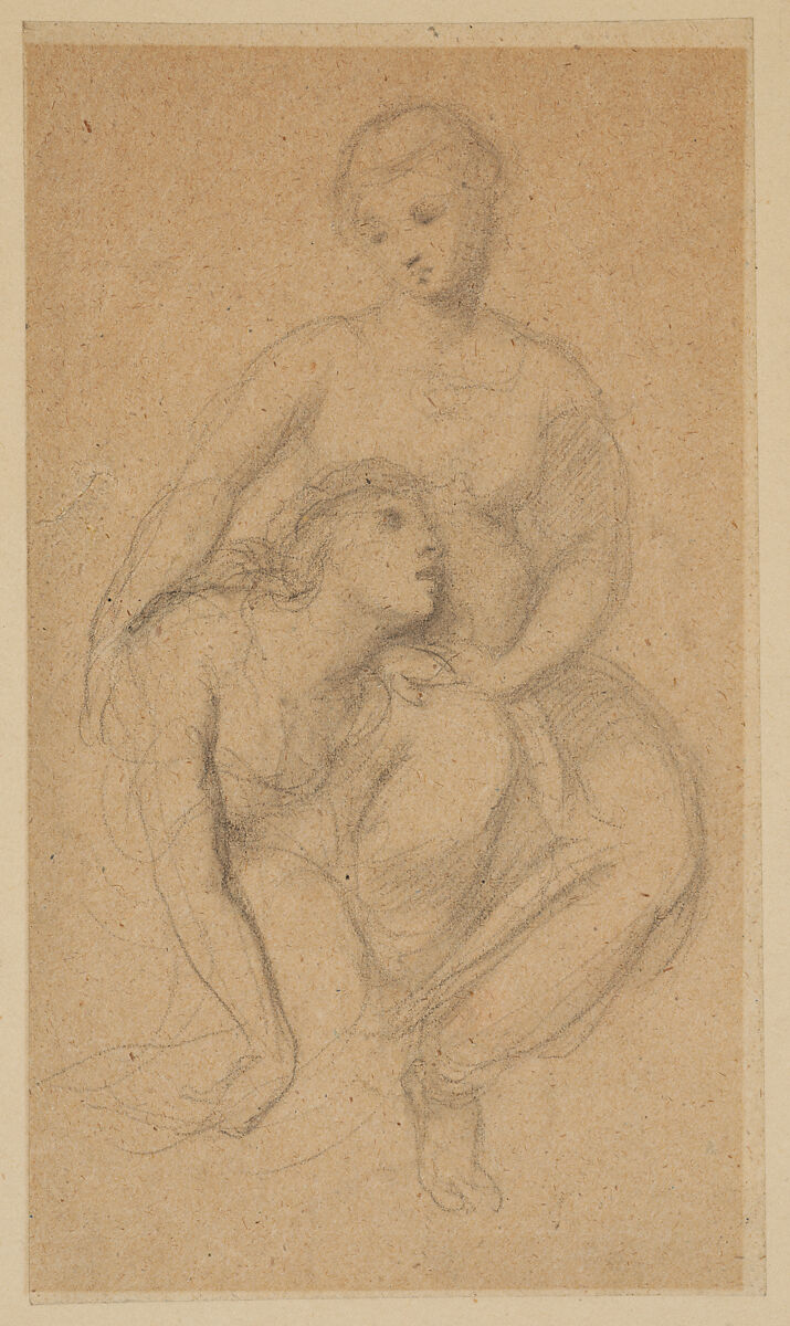 Antigone & Ismene, Alfred George Stevens (British, Blandford Forum, Dorset 1817–1875 London), Black chalk on thin sheet of paper, pasted down 