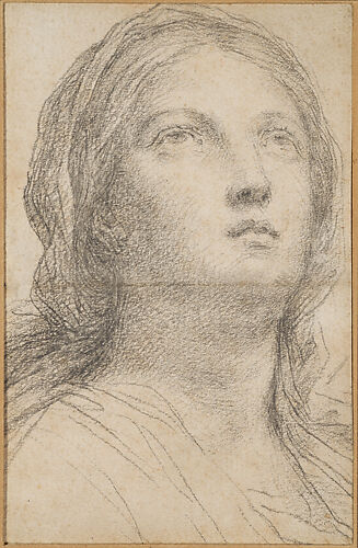A pious woman, in bust-length, three-quarter view, with head raised to the upper right