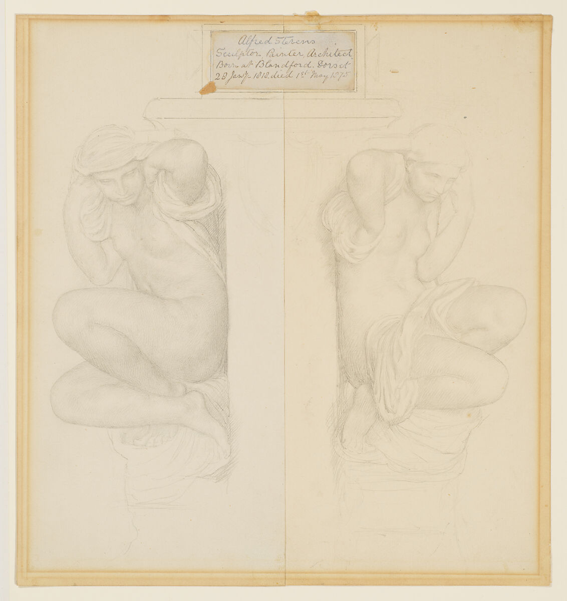 Design for a Memorial to Alfred Stevens (1817–1875), Alphonse Legros (French, Dijon 1837–1911 Watford, Hertfordshire), Graphite on two joined sheets 