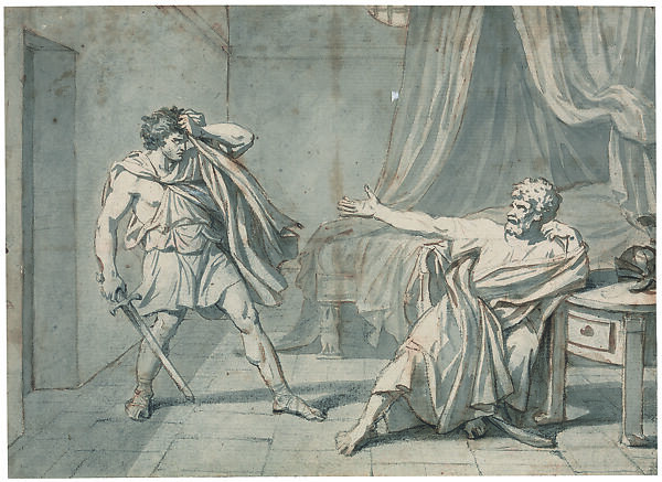 Marius at Minturnae, Jean Germain Drouais (French, Paris 1763–1788 Rome), Pen and brown ink, brush and brown and gray wash over black chalk 