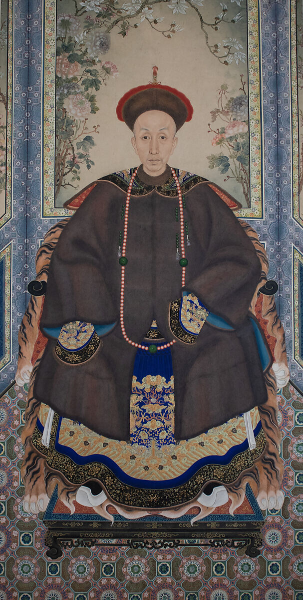 Portrait of a man in court robes with fur surcoat, Unidentified artist, Hanging scroll; ink and color on paper, China