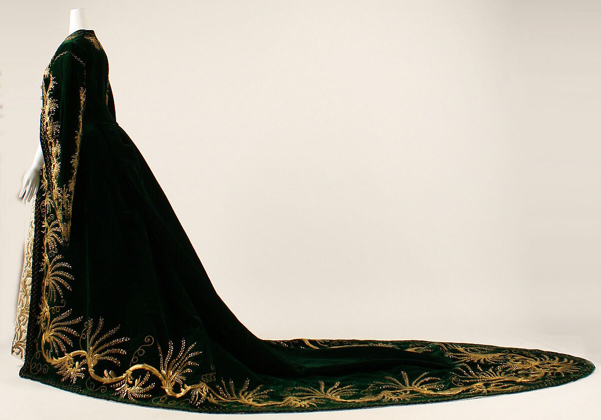Court robe, silk, metallic threads and paillettes, Russian