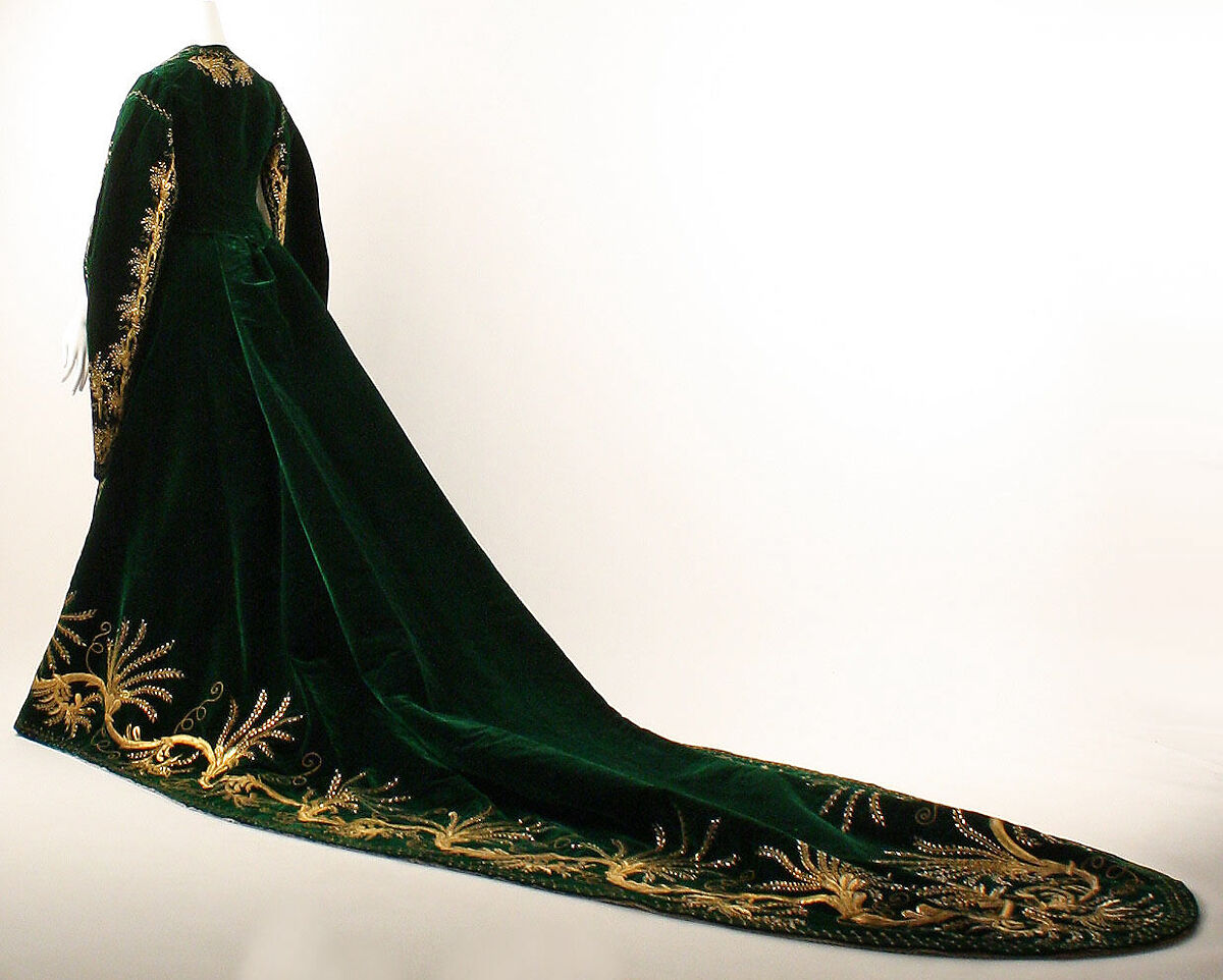 Court robe, silk, metallic threads and paillettes, Russian