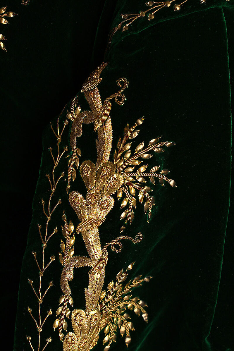 Court robe, silk, metallic threads and paillettes, Russian