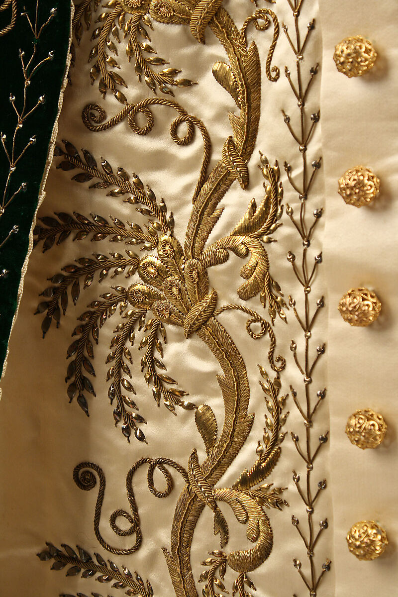 Court robe, silk, metallic threads and paillettes, Russian