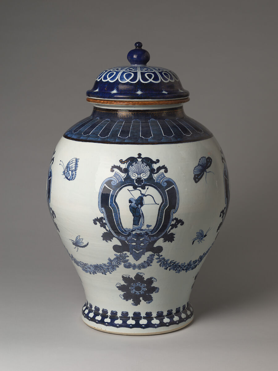 "The Archer" cistern, Attributed to Cornelis Pronk (Dutch, Amsterdam 1691–1759 Amsterdam), Porcelain painted in underglaze cobalt blue (Jingdezhen ware), China