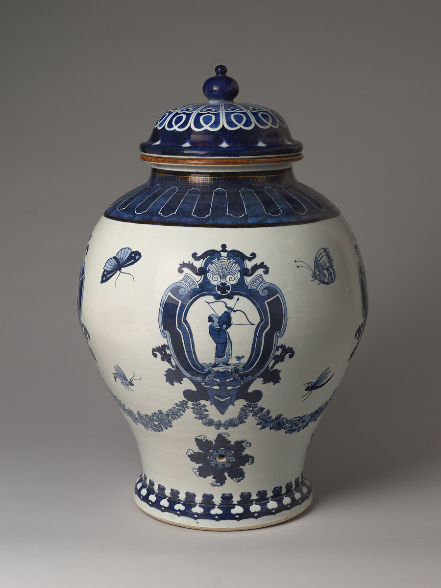 "The Archer" cistern, Attributed to Cornelis Pronk (Dutch, Amsterdam 1691–1759 Amsterdam), Porcelain painted in underglaze cobalt blue (Jingdezhen ware), China 