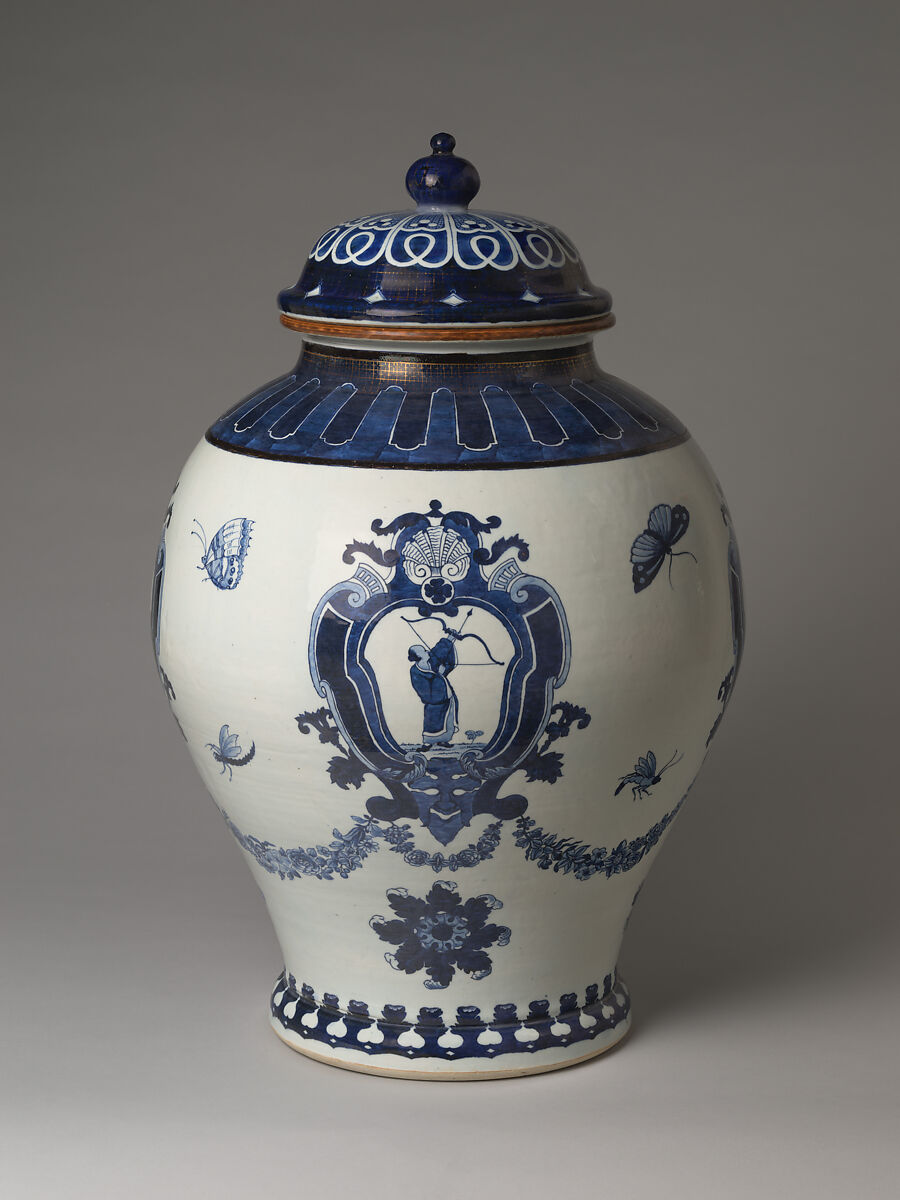 "The Archer" cistern, Attributed to Cornelis Pronk (Dutch, Amsterdam 1691–1759 Amsterdam), Porcelain painted in underglaze cobalt blue (Jingdezhen ware), China