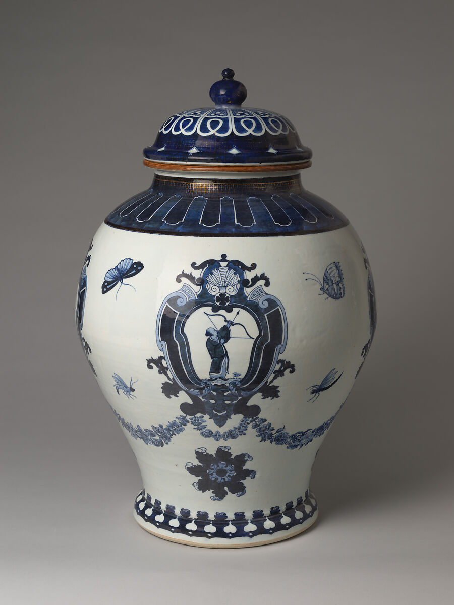 "The Archer" cistern, Attributed to Cornelis Pronk (Dutch, Amsterdam 1691–1759 Amsterdam), Porcelain painted in underglaze cobalt blue (Jingdezhen ware), China