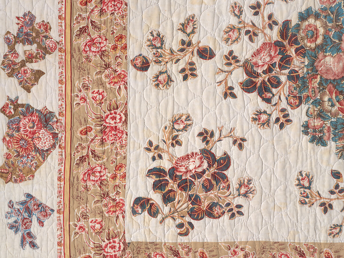 Chintz Appliqué Quilt, Cotton, printed and appliquéd, probably English