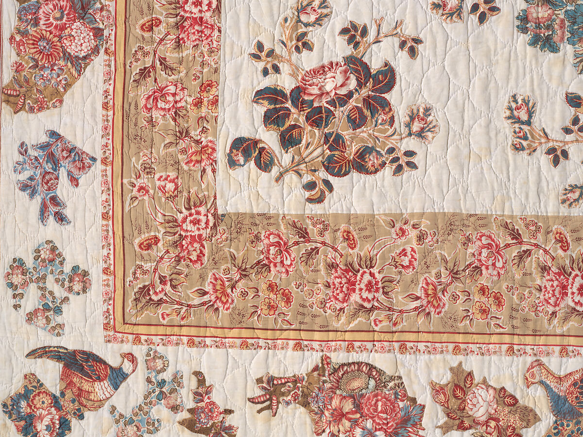 Chintz Appliqué Quilt, Cotton, printed and appliquéd, probably English
