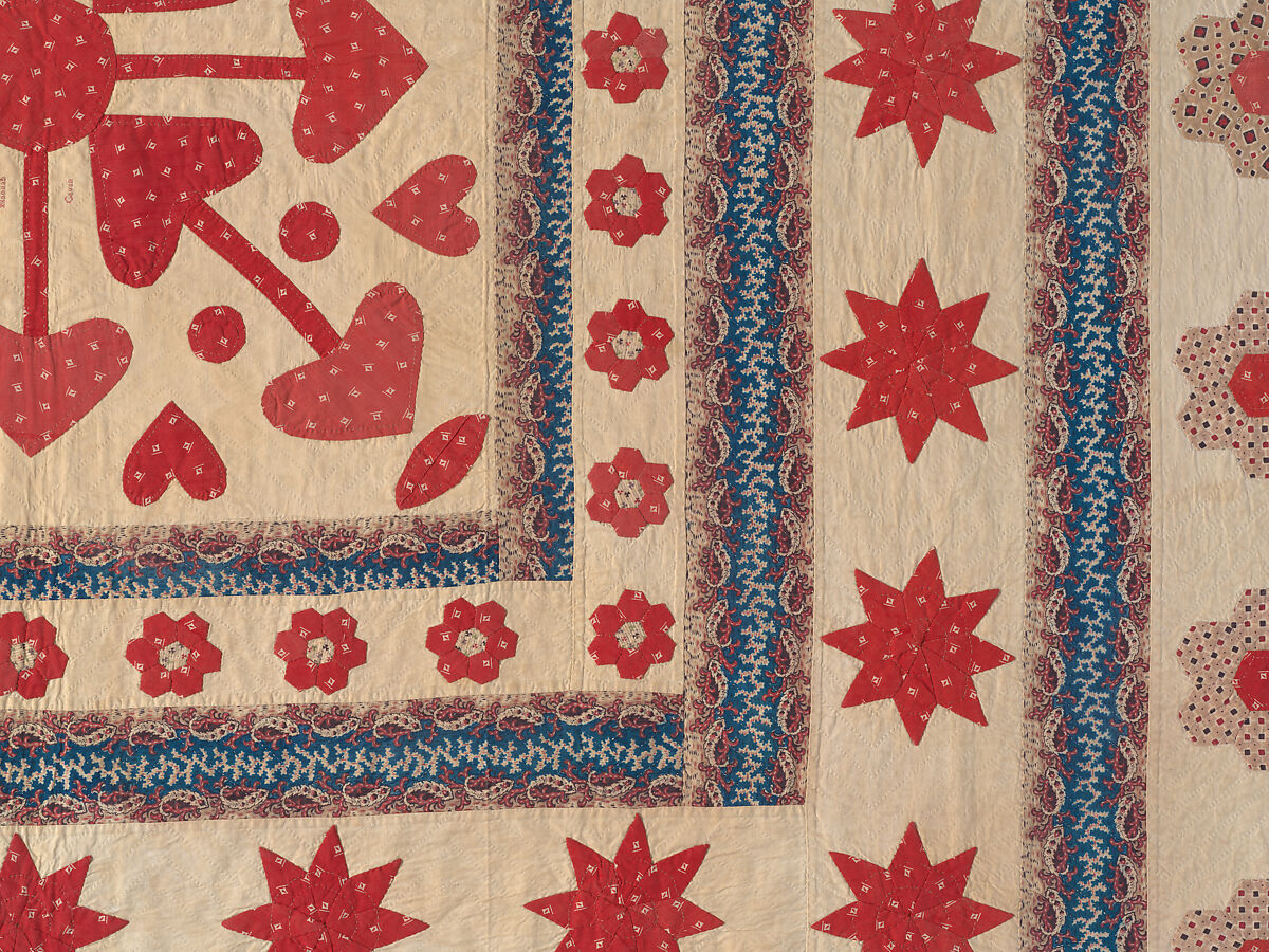 Hearts, Star of Lemoyne, and Honeycomb Quilt, Hannah Hislop (Irish, died Coolnacarrig, County Cavan 1876), Cotton, printed and pieced, Irish