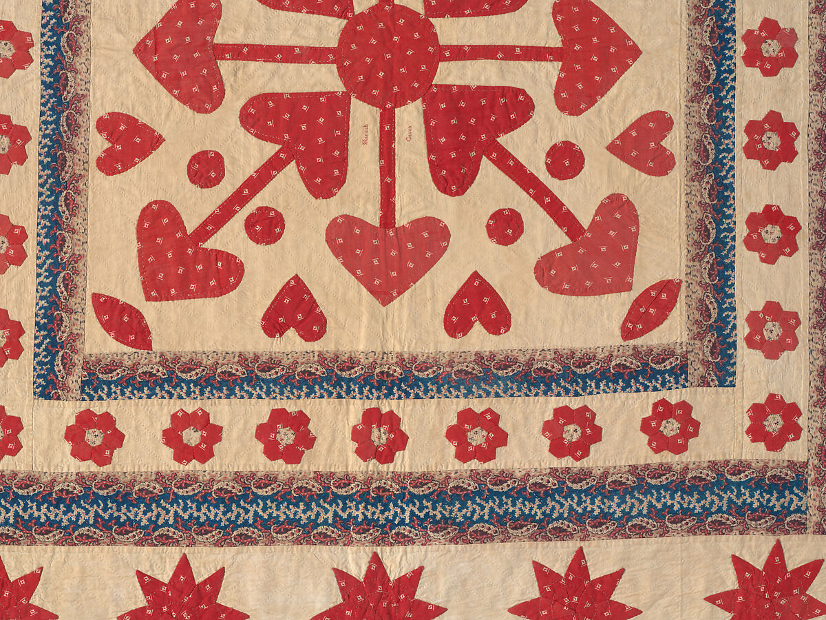 Hearts, Star of Lemoyne, and Honeycomb Quilt, Hannah Hislop (Irish, died Coolnacarrig, County Cavan 1876), Cotton, printed and pieced, Irish