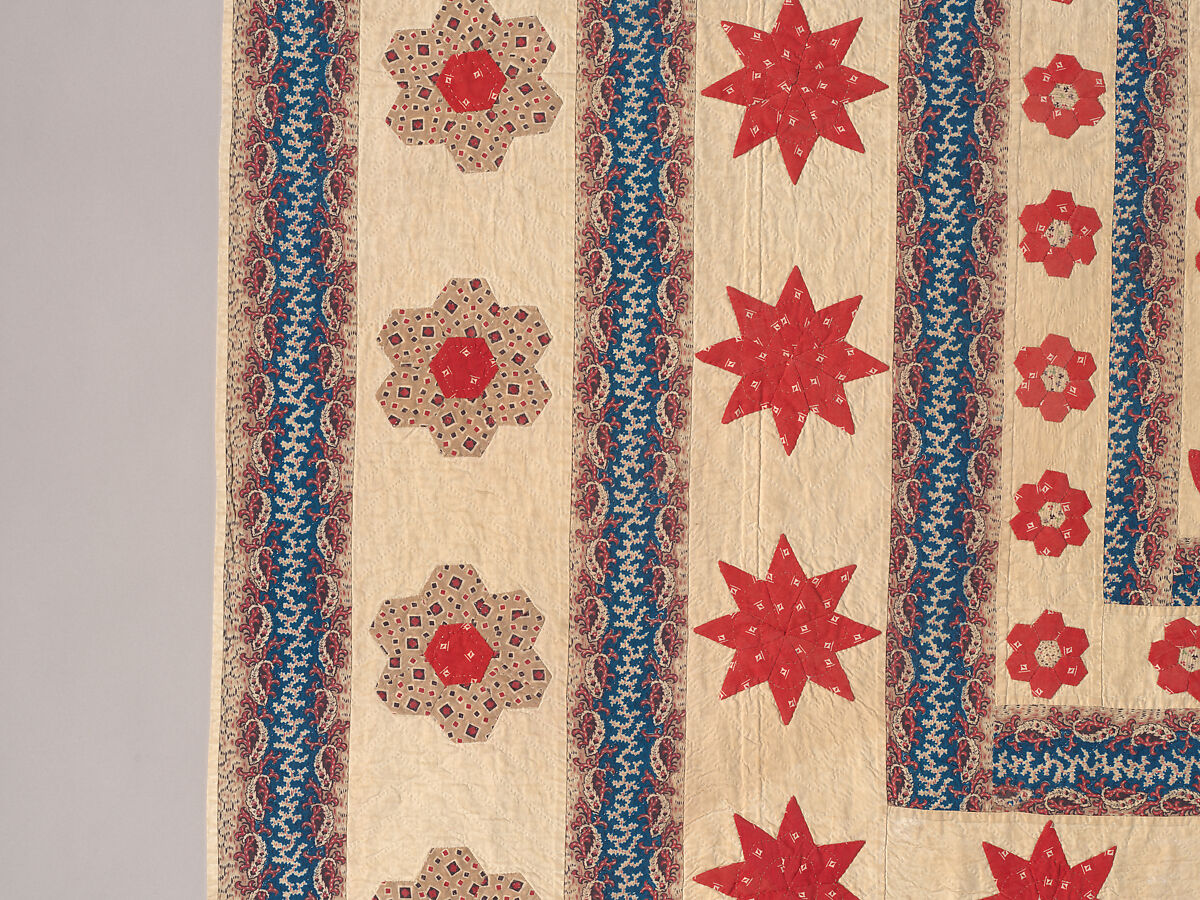 Hearts, Star of Lemoyne, and Honeycomb Quilt, Hannah Hislop (Irish, died Coolnacarrig, County Cavan 1876), Cotton, printed and pieced, Irish
