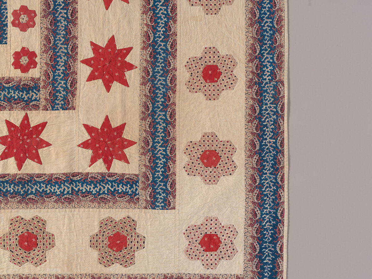 Hearts, Star of Lemoyne, and Honeycomb Quilt, Hannah Hislop (Irish, died Coolnacarrig, County Cavan 1876), Cotton, printed and pieced, Irish