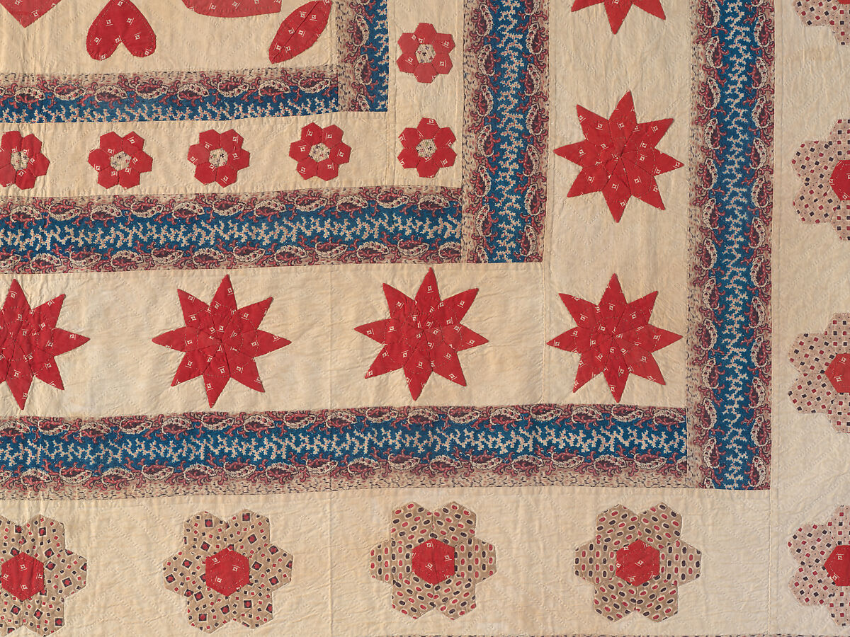 Hearts, Star of Lemoyne, and Honeycomb Quilt, Hannah Hislop (Irish, died Coolnacarrig, County Cavan 1876), Cotton, printed and pieced, Irish