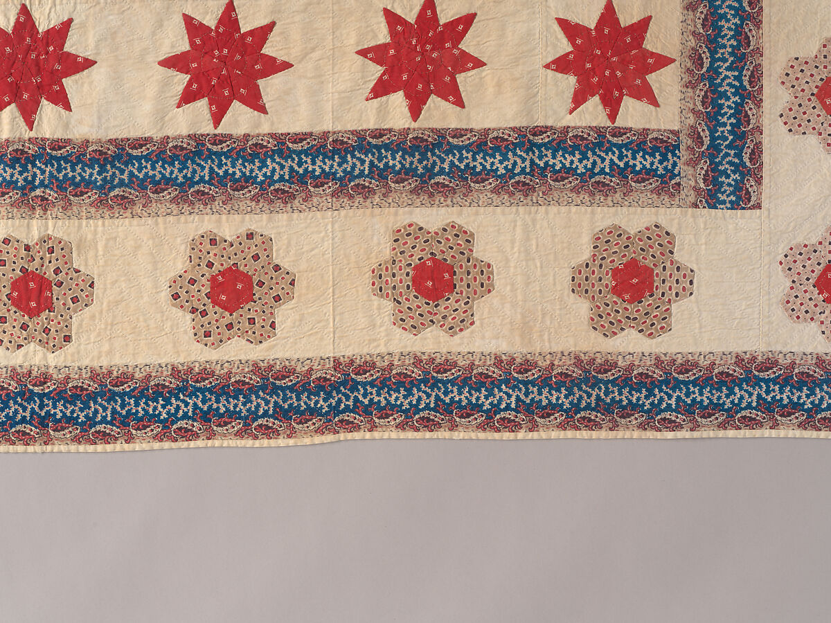 Hearts, Star of Lemoyne, and Honeycomb Quilt, Hannah Hislop (Irish, died Coolnacarrig, County Cavan 1876), Cotton, printed and pieced, Irish