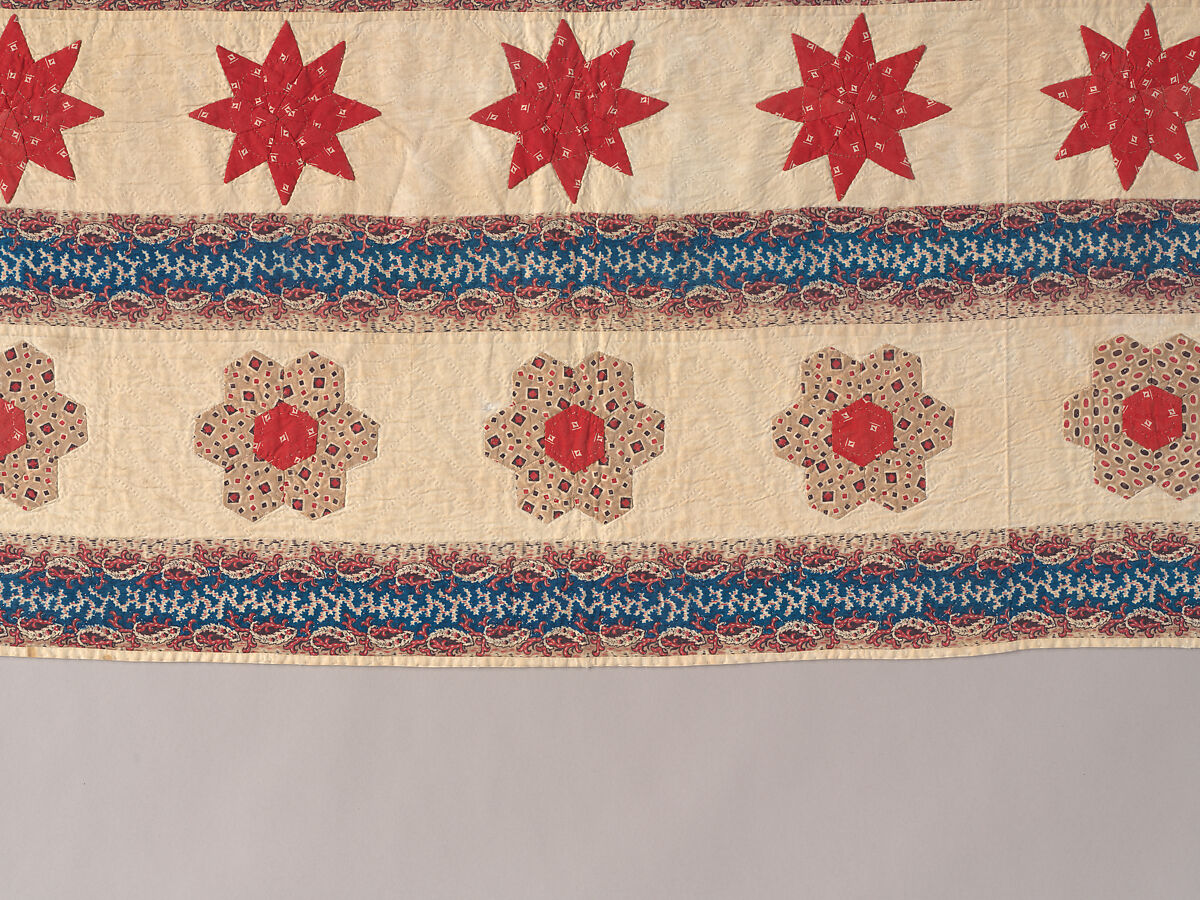 Hearts, Star of Lemoyne, and Honeycomb Quilt, Hannah Hislop (Irish, died Coolnacarrig, County Cavan 1876), Cotton, printed and pieced, Irish