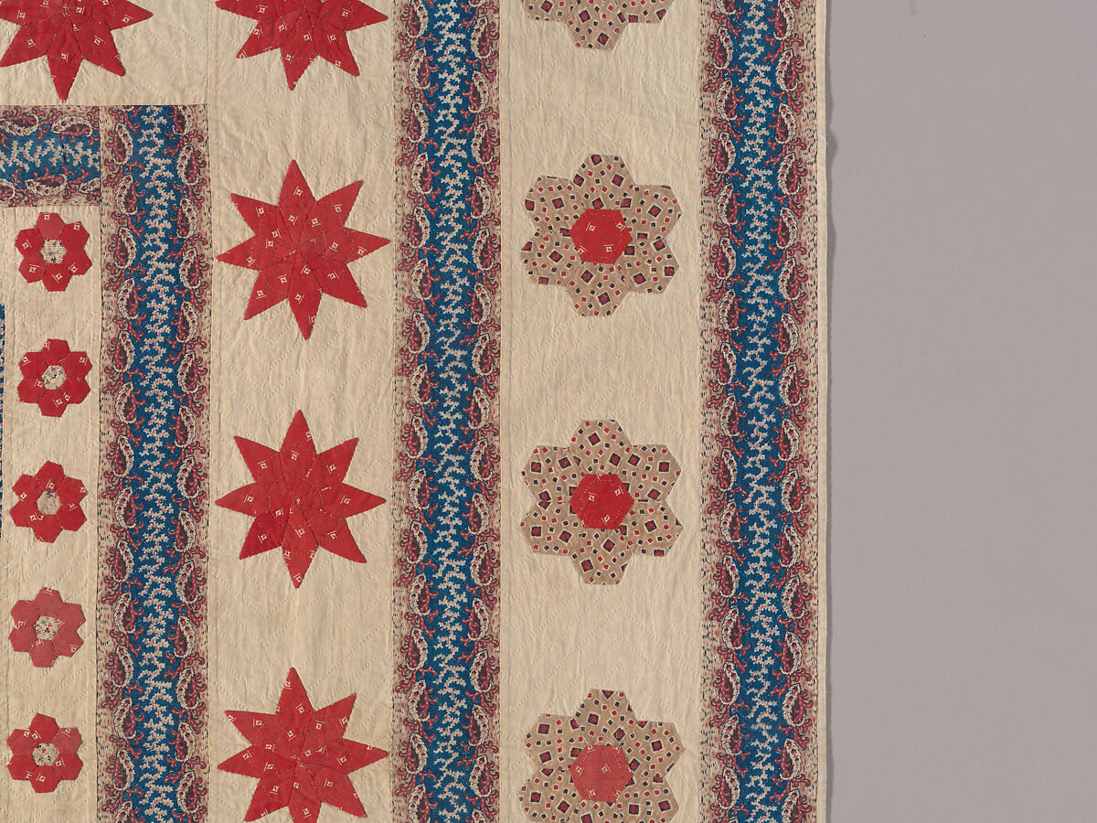Hearts, Star of Lemoyne, and Honeycomb Quilt, Hannah Hislop (Irish, died Coolnacarrig, County Cavan 1876), Cotton, printed and pieced, Irish