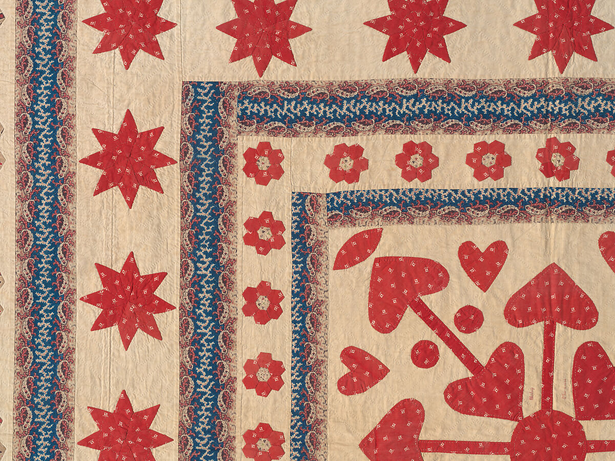 Hearts, Star of Lemoyne, and Honeycomb Quilt, Hannah Hislop (Irish, died Coolnacarrig, County Cavan 1876), Cotton, printed and pieced, Irish