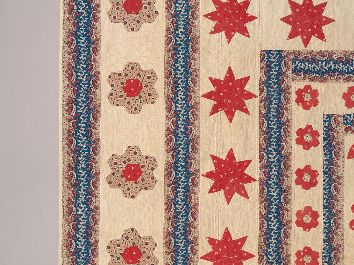 Hearts, Star of Lemoyne, and Honeycomb Quilt, Hannah Hislop (Irish, died Coolnacarrig, County Cavan 1876), Cotton, printed and pieced, Irish