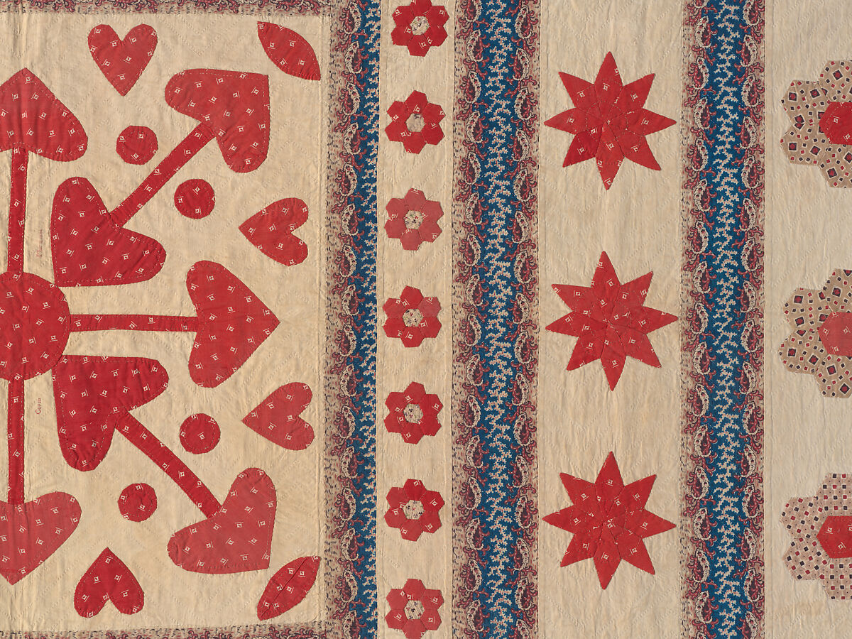 Hearts, Star of Lemoyne, and Honeycomb Quilt, Hannah Hislop (Irish, died Coolnacarrig, County Cavan 1876), Cotton, printed and pieced, Irish