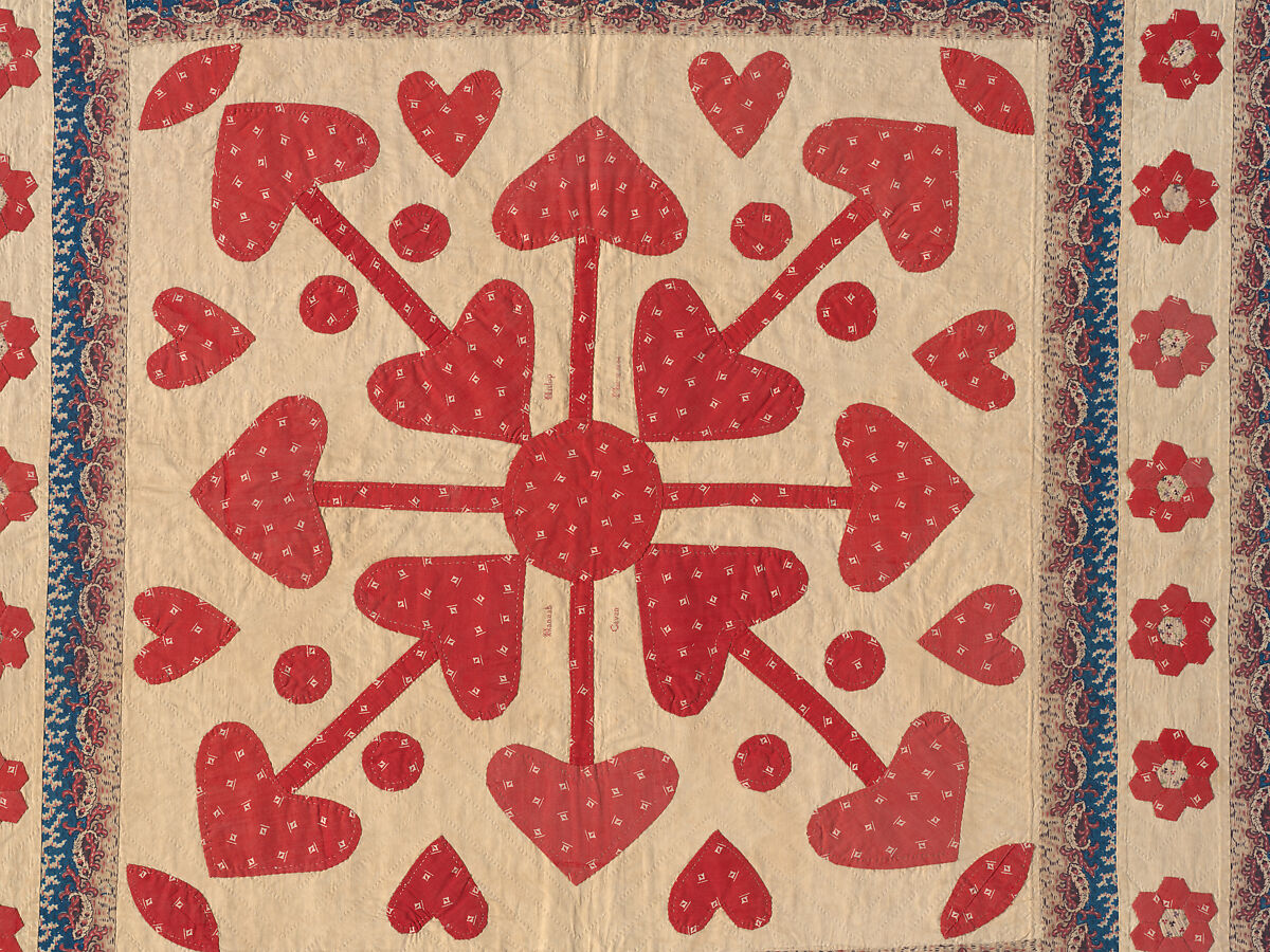 Hearts, Star of Lemoyne, and Honeycomb Quilt, Hannah Hislop (Irish, died Coolnacarrig, County Cavan 1876), Cotton, printed and pieced, Irish