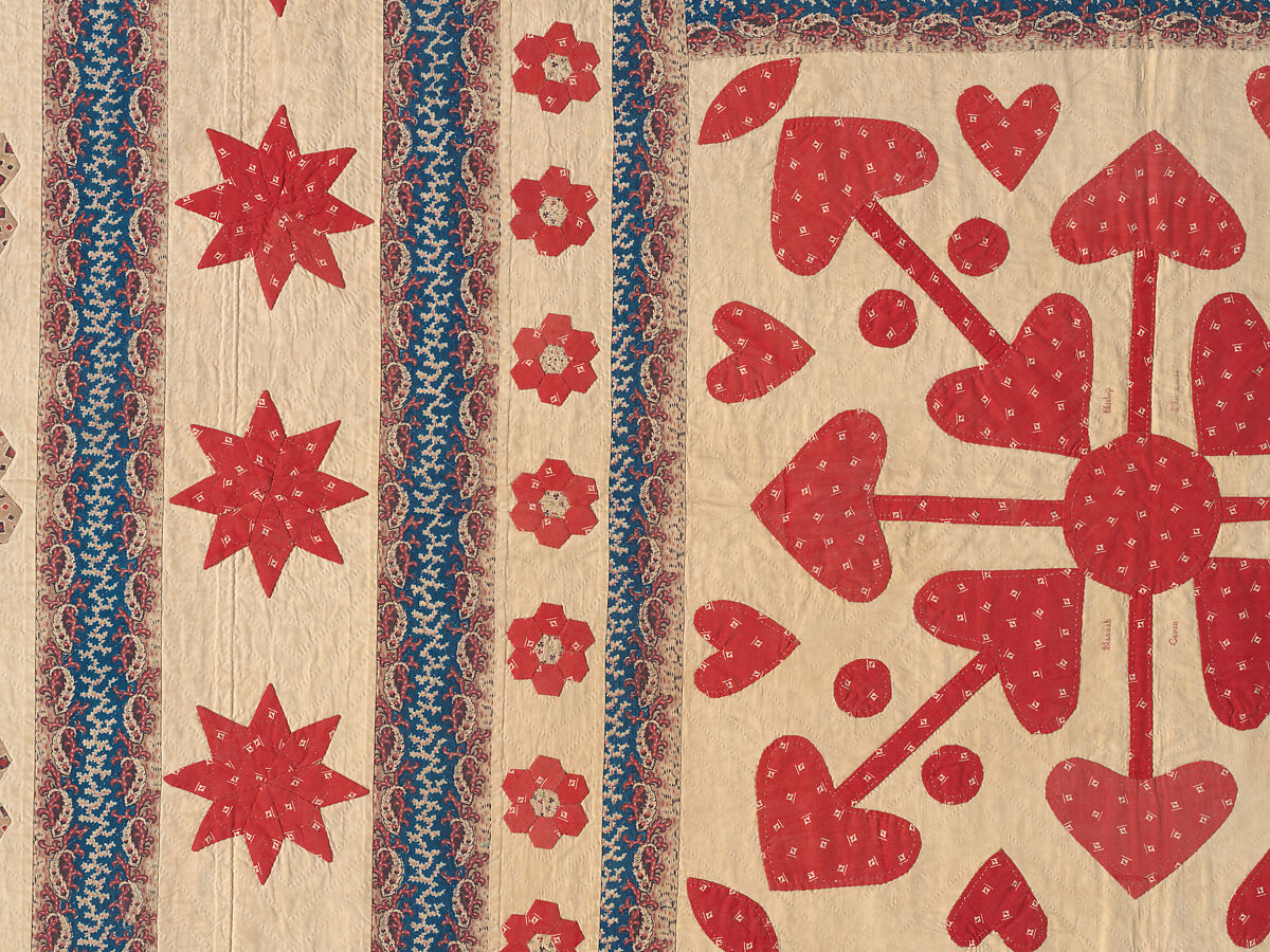 Hearts, Star of Lemoyne, and Honeycomb Quilt, Hannah Hislop (Irish, died Coolnacarrig, County Cavan 1876), Cotton, printed and pieced, Irish