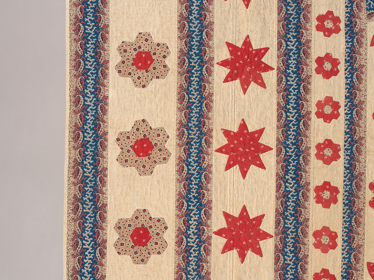 Hearts, Star of Lemoyne, and Honeycomb Quilt, Hannah Hislop (Irish, died Coolnacarrig, County Cavan 1876), Cotton, printed and pieced, Irish