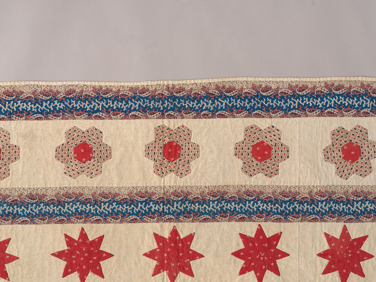 Hearts, Star of Lemoyne, and Honeycomb Quilt, Hannah Hislop (Irish, died Coolnacarrig, County Cavan 1876), Cotton, printed and pieced, Irish