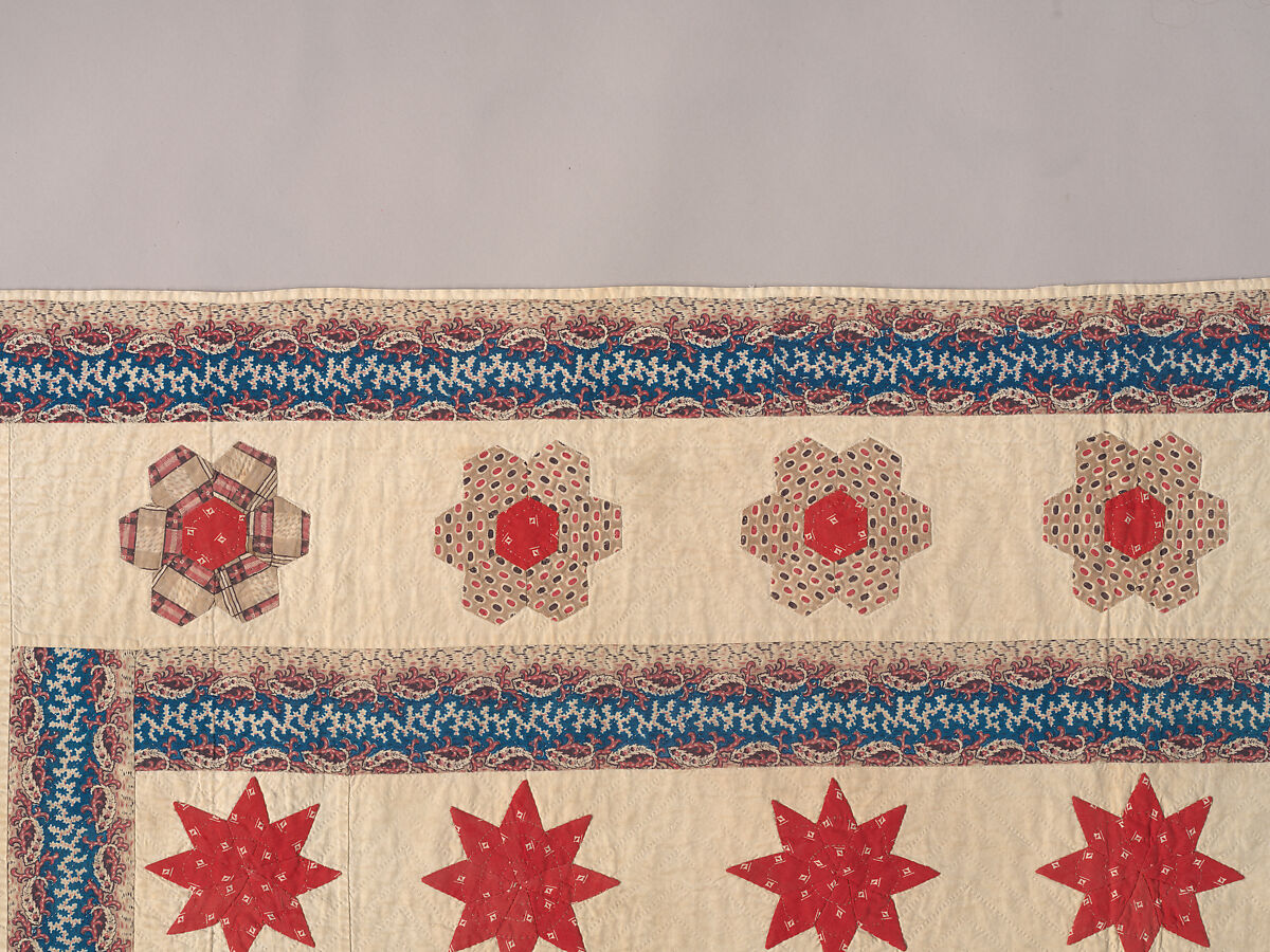 Hearts, Star of Lemoyne, and Honeycomb Quilt, Hannah Hislop (Irish, died Coolnacarrig, County Cavan 1876), Cotton, printed and pieced, Irish