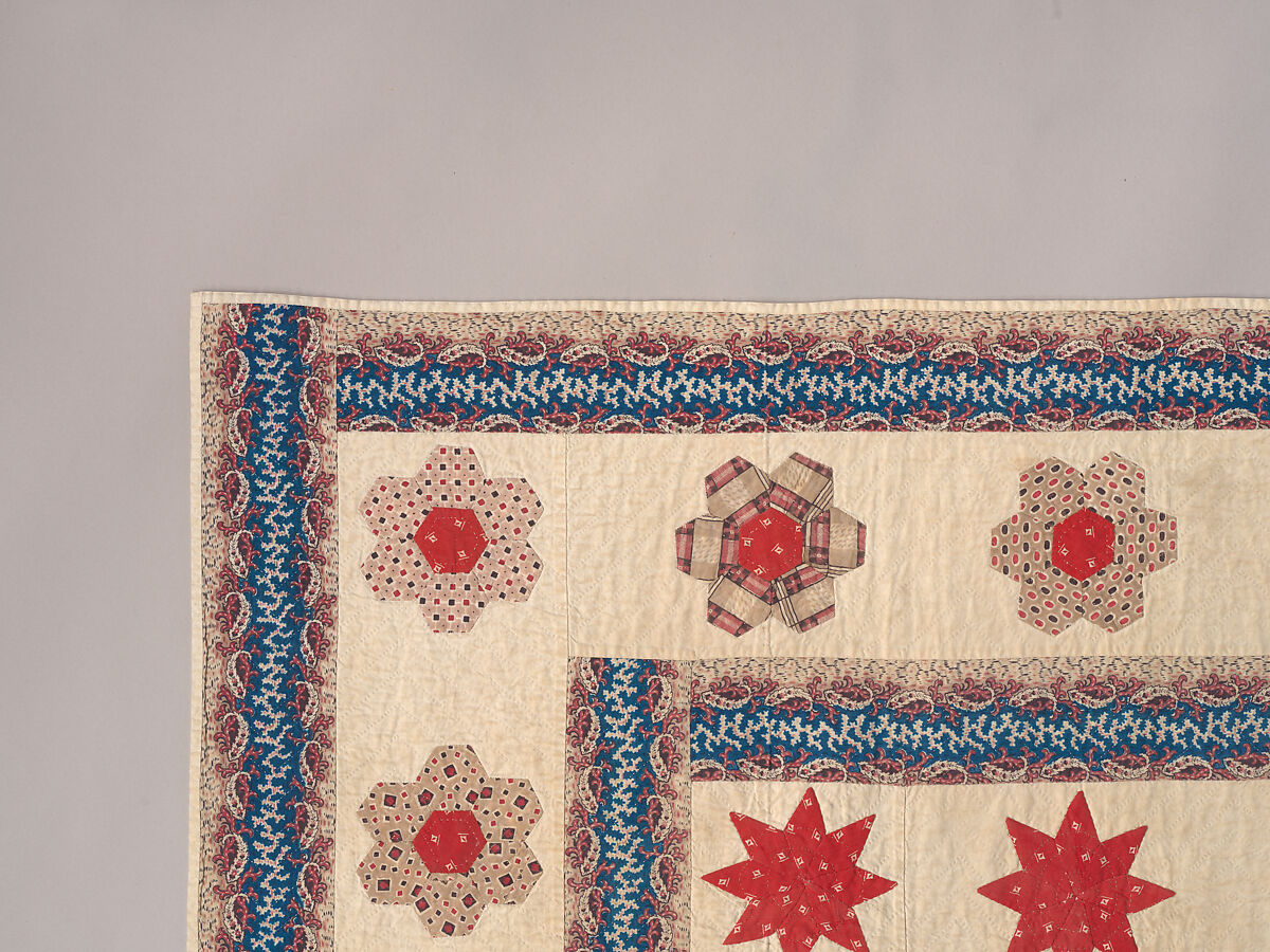 Hearts, Star of Lemoyne, and Honeycomb Quilt, Hannah Hislop (Irish, died Coolnacarrig, County Cavan 1876), Cotton, printed and pieced, Irish