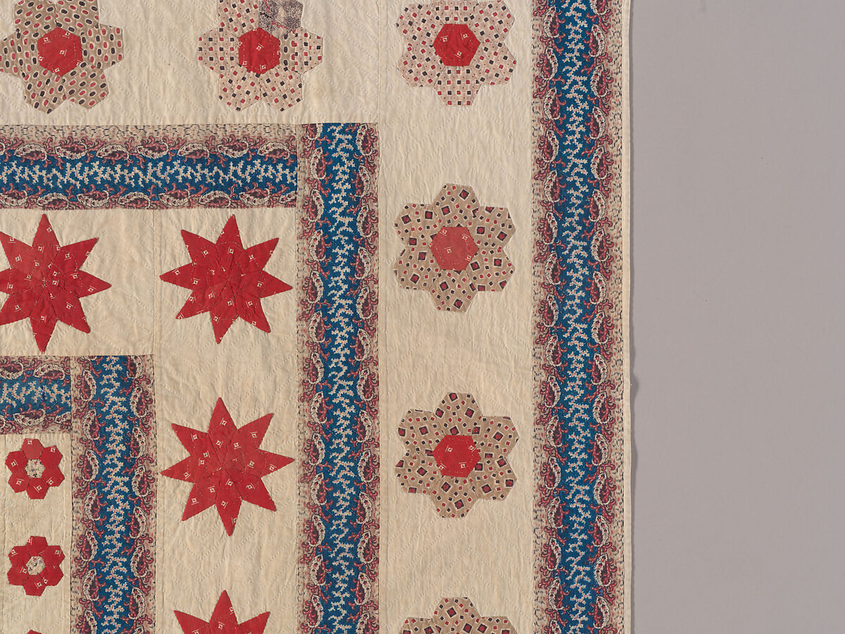 Hearts, Star of Lemoyne, and Honeycomb Quilt, Hannah Hislop (Irish, died Coolnacarrig, County Cavan 1876), Cotton, printed and pieced, Irish