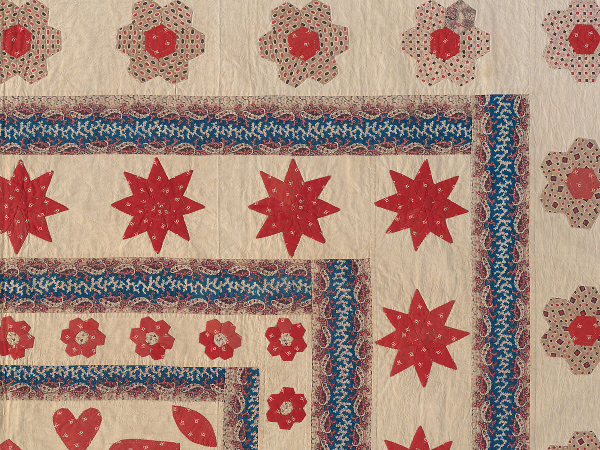 Hearts, Star of Lemoyne, and Honeycomb Quilt, Hannah Hislop (Irish, died Coolnacarrig, County Cavan 1876), Cotton, printed and pieced, Irish