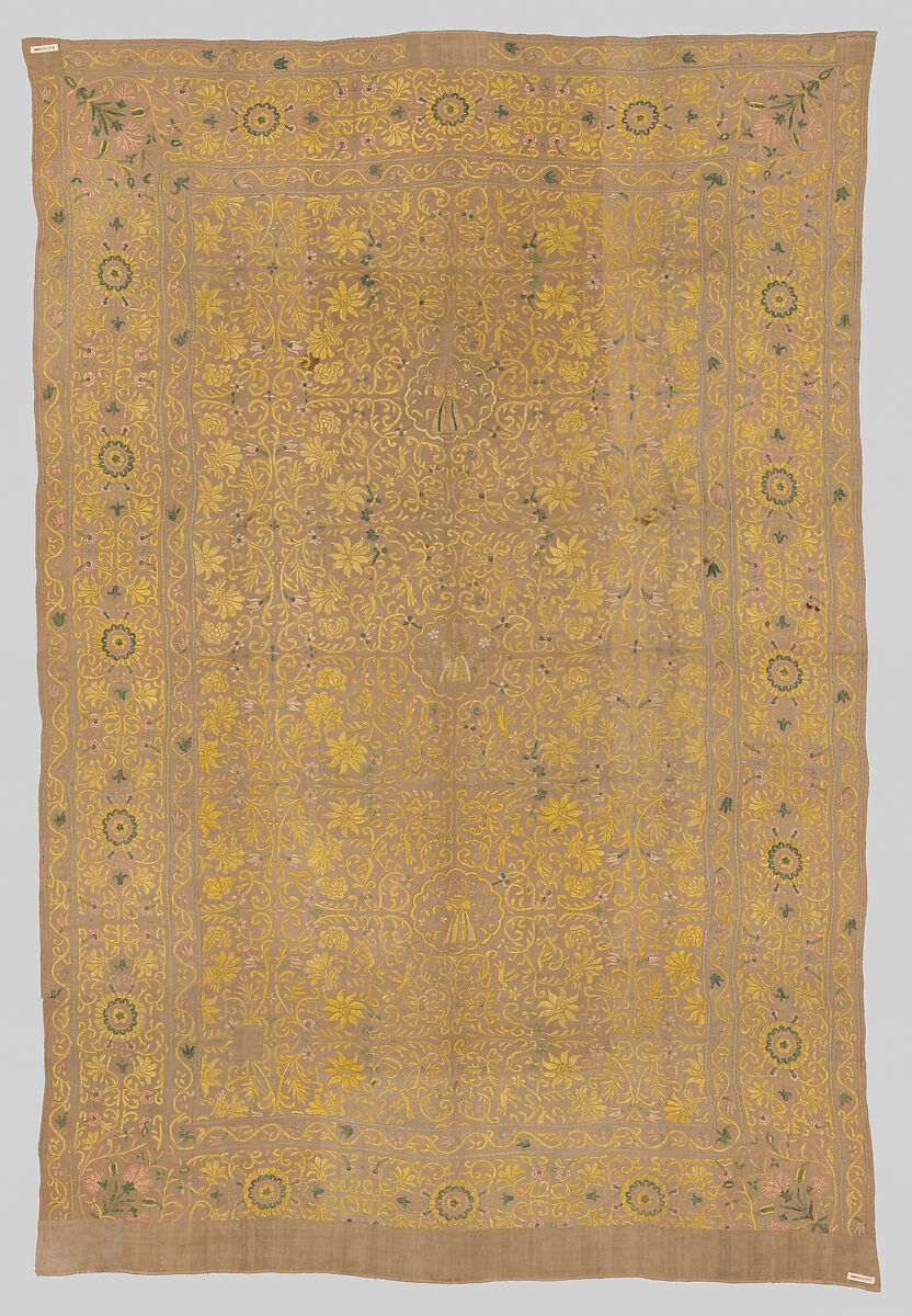Coverlet (Colcha), Cotton, embroidered with silk, Indian, West Bengal, made for the European market
