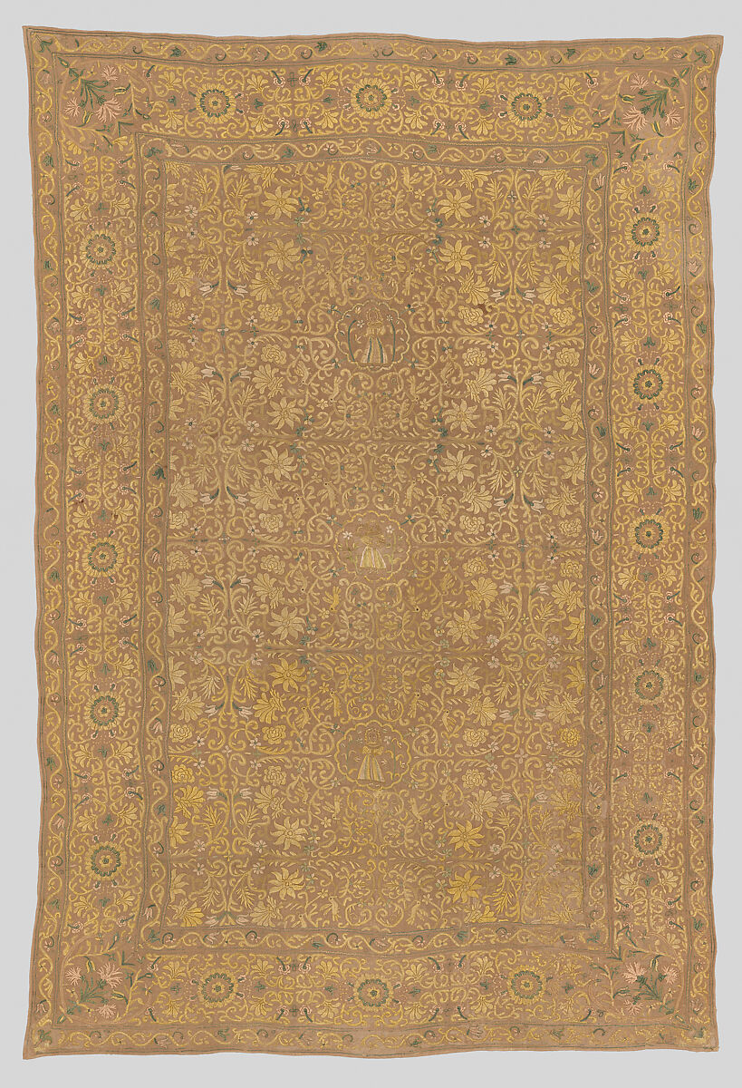 Coverlet (Colcha), Cotton, embroidered with silk, Indian, West Bengal, made for the European market 