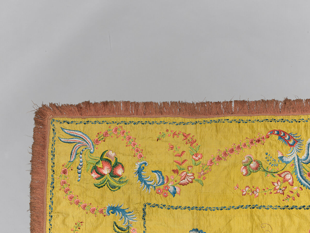 Palampore, Silk, embroidered with silk, Chinese, made for the European or American market