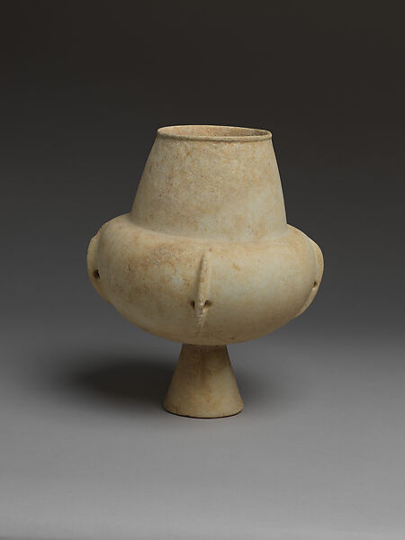 Marble vase with high foot and lug handles, Marble, Cycladic