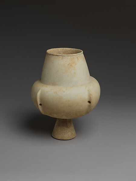 Marble vase with high foot and lug handles, Marble, Cycladic 