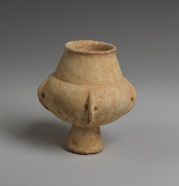 Marble vase with high foot and lug handles, Marble, Cycladic