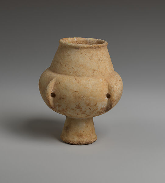 Marble vase with high foot and lug handles, Marble, Cycladic