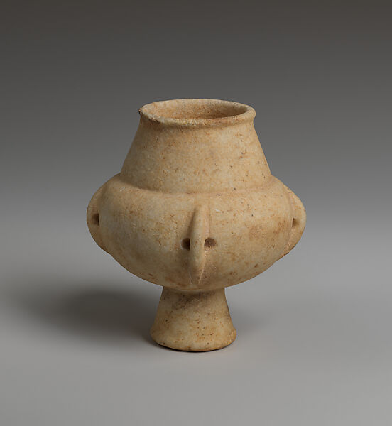 Marble vase with high foot and lug handles, Marble, Cycladic