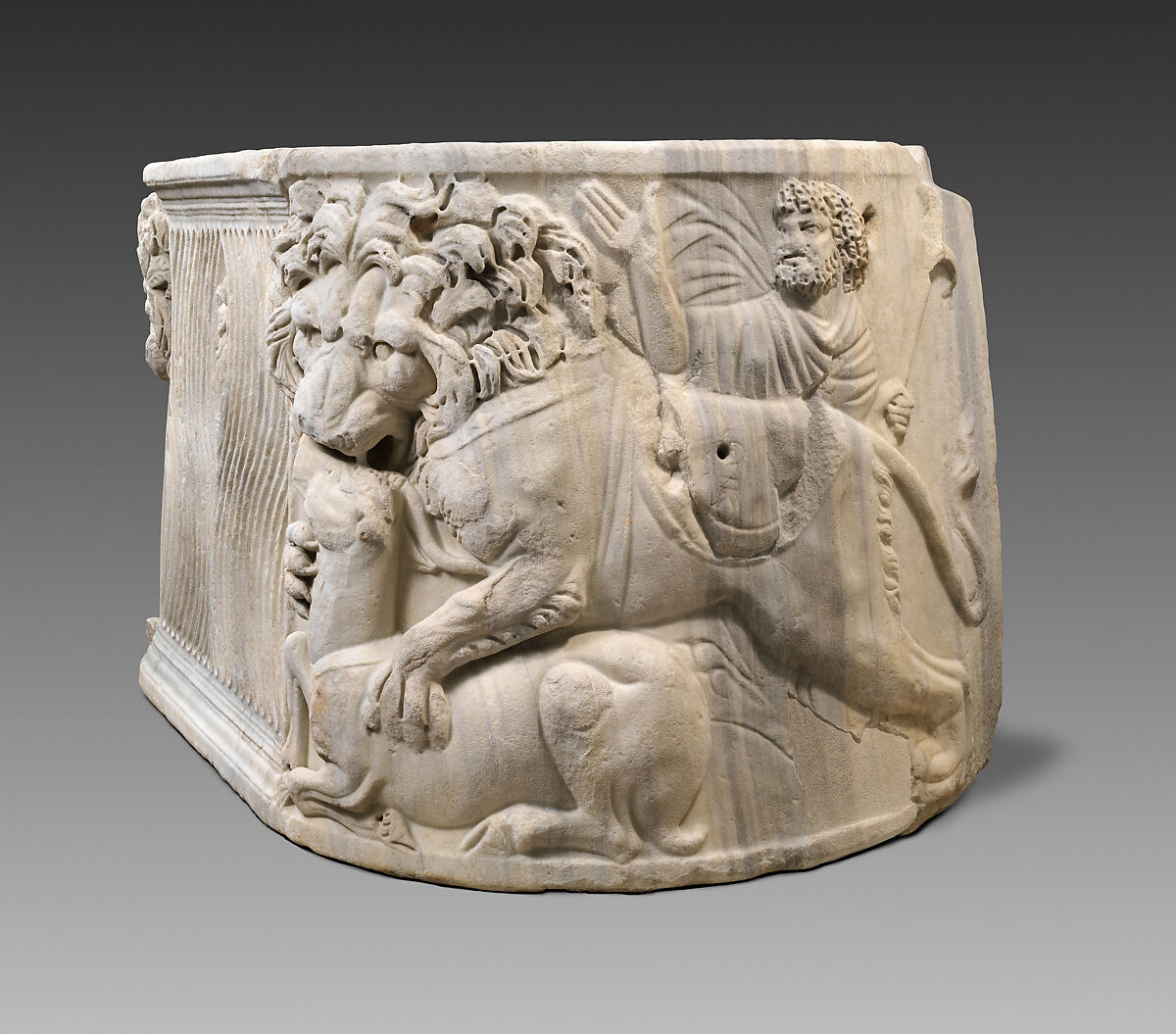 Marble sarcophagus with lions felling antelope, Marble, Roman
