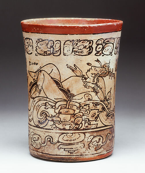 Vessel with the rebirth of the Maize God, Ceramic, pigment, Maya 