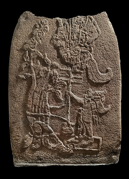Stela with mythological scene, Stone, Maya 