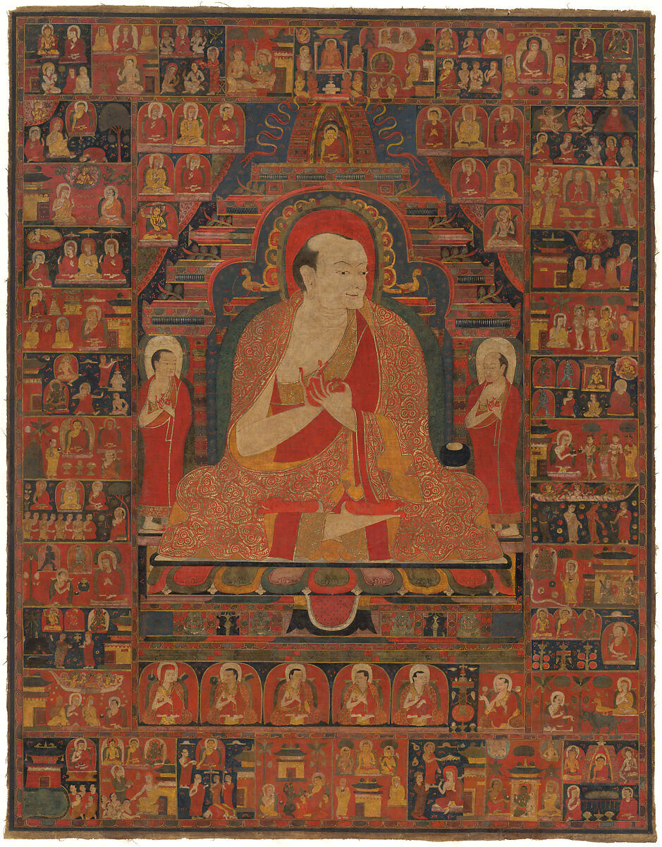 Portrait of Shakyashribhadra with His Life Episodes and Lineage, Distemper on cloth, Tibet 