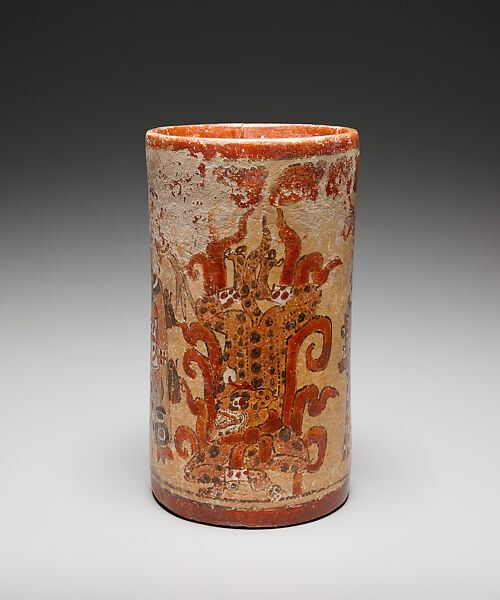 Cylinder vessel, Ceramic, pigment, Maya